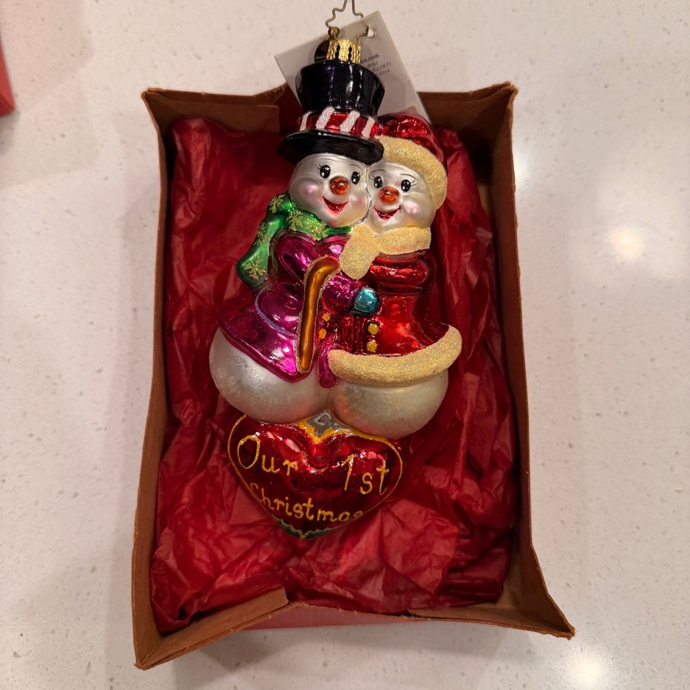 New Christopher Radko Snow in Love Snowman Couple Ornament 2004